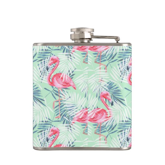 Palmbladeren en -flamingos heupfles (Achterkant)