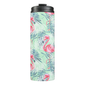 Palmbladeren en -flamingos thermosbeker