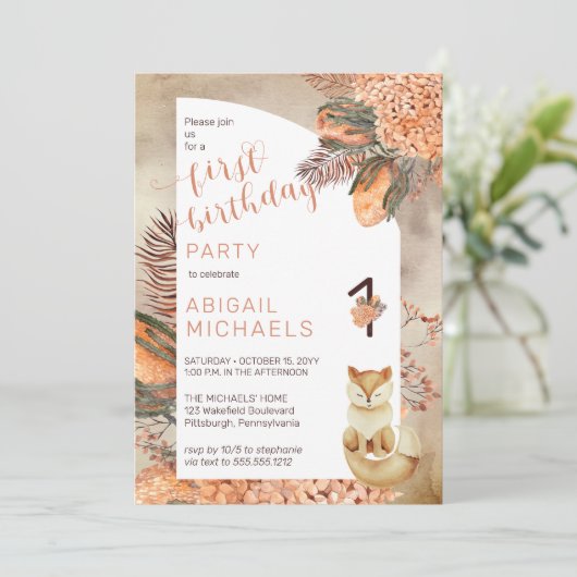 Palmbladeren | Fox 1e verjaardag van de hydrangeas Kaart (Staand voorkant)