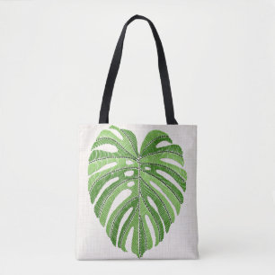 Palmbladeren geborduurd. Green Tropical Monstera Draagtas