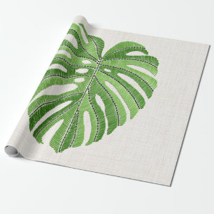 Palmbladeren geborduurd. Green Tropical Monstera l Cadeaupapier