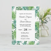 Palmbladeren groene tropische bruiloft kaart (Staand voorkant)