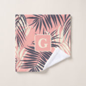Palmbladeren Lichtroze gepersonaliseerd monogram Bad Handdoek (Wasdoekje)