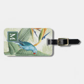 Palmbladeren met blauwe vogel bagagelabel (Voorkant horizontaal)