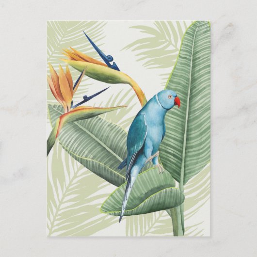 Palmbladeren met blauwe vogel briefkaart (Voorkant)