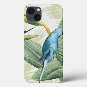Palmbladeren met blauwe vogel iPhone 13 hoesje