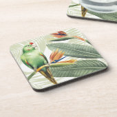 Palmbladeren met een groene vogel drankjes onderzetter (Linkerzijde)