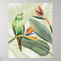 Palmbladeren met een groene vogel