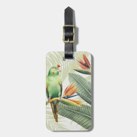 Palmbladeren met groene vogel bagagelabel (Voorkant verticaal)