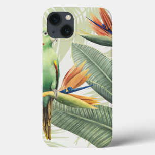 Palmbladeren met groene vogel iPhone 13 hoesje