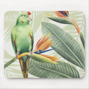Palmbladeren met groene vogel muismat