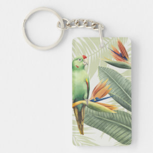 Palmbladeren met groene vogel sleutelhanger