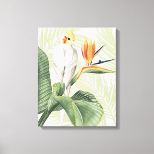 Palmbladeren met witte vogel canvas afdruk