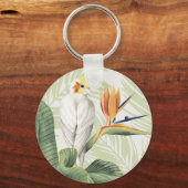 Palmbladeren met witte vogel sleutelhanger (Voorkant)