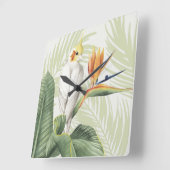 Palmbladeren met witte vogel vierkante klok (Hoek)