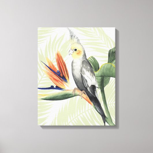 Palmbladeren met zwarte vogel canvas afdruk (Voorkant)