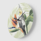 Palmbladeren met zwarte vogel grote klok (Hoek)