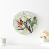 Palmbladeren met zwarte vogel grote klok (Huis)