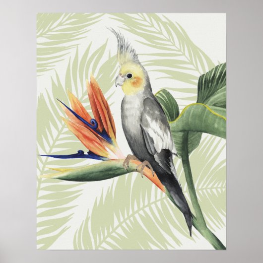 Palmbladeren met zwarte vogel poster (Voorkant)