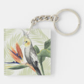 Palmbladeren met zwarte vogel sleutelhanger (Achterkant)