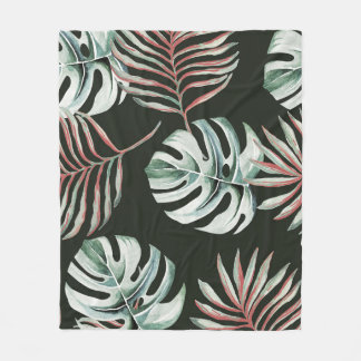 Palmbladeren, monstera: tropische waterverf. fleece deken