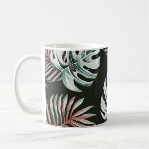 Palmbladeren, monstera: tropische waterverf. koffiemok