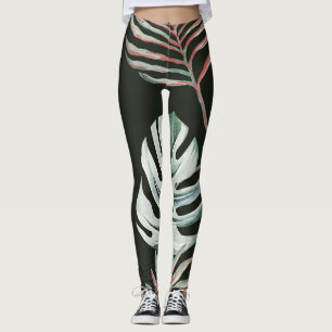 Palmbladeren, monstera: tropische waterverf. leggings