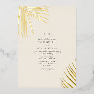 Palmbladeren Off White Crème Folie Uitnodiging