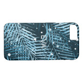 Palmbladeren op blauw met witte poka-stippen. Case-Mate iPhone case (Achterkant (Horizontaal))