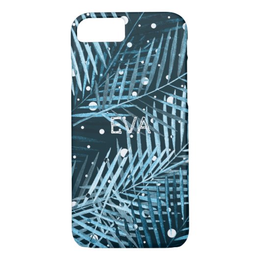 Palmbladeren op blauw met witte poka-stippen. Case-Mate iPhone case (Achterkant)
