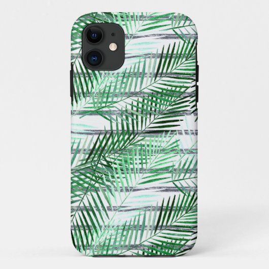 Palmbladeren op een gestreepte zwart-witte achterg Case-Mate iPhone case (Achterkant)