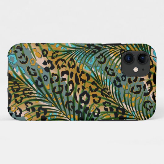 Palmbladeren op een luipaard achtergrond. Case-Mate iPhone case (Achterkant (horizontaal))