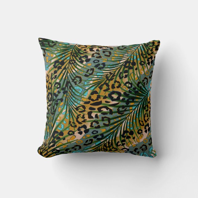 Palmbladeren op een luipaard achtergrond. kussen (Voorkant)