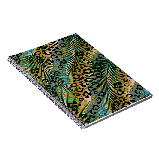 Palmbladeren op een luipaard achtergrond. notitieboek (Rechterzijde)