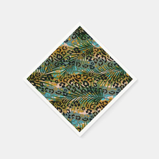 Palmbladeren op een luipaard achtergrond. servet (Hoek)