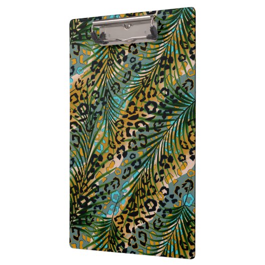Palmbladeren op een luipaard achtergrond. servette klembord (Links)