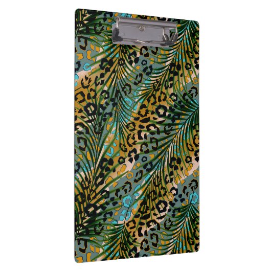 Palmbladeren op een luipaard achtergrond. servette klembord (Rechts)