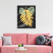 Palmbladeren op het Zwarte Satin Canvas (Insitu (Woonkamer))