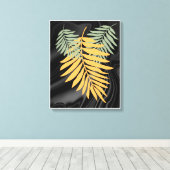 Palmbladeren op het Zwarte Satin Canvas (Insitu (Houten vloer))