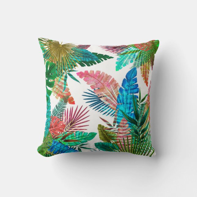 Palmbladeren op witte achtergrond kussen (Voorkant)