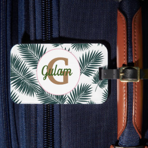 Palmbladeren patroon gepersonaliseerde naam en ini bagagelabel