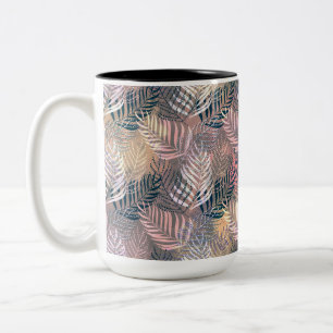 Palmbladeren, tropisch, botanisch, bladeren, jungl tweekleurige koffiemok