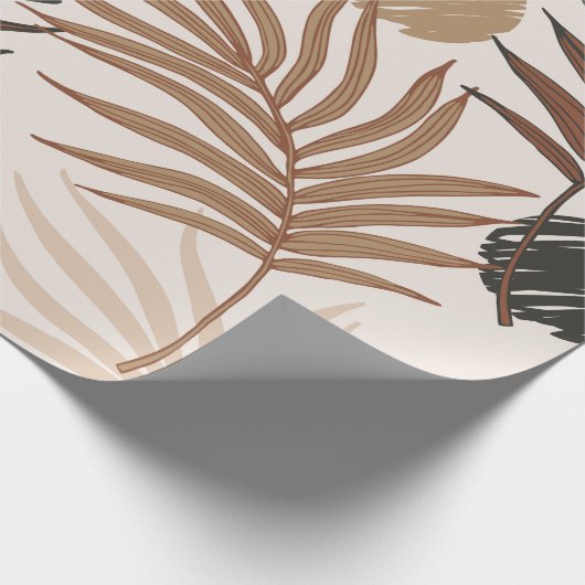 palmbladlijnkunst naadloos patroon op aarde cadeaupapier (Hoek)