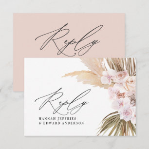 Palmbladpampas natuurlijke roze bruiloft RSVP Informatiekaartje