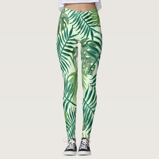 Palmbladpatroon waterverf leggings (Voorkant)