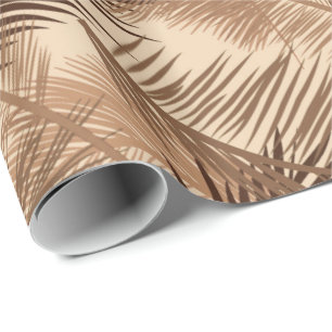 Palmbladprint, donkerbruin, taupe en beige cadeaupapier