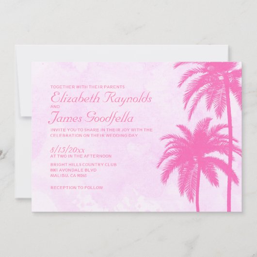 palmbomen Beach Wedding Invitations Kaart (Voorkant)