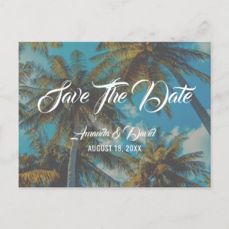 Palmbomen Bestemming Strand Bruiloft Save The Date Aankondigingskaart