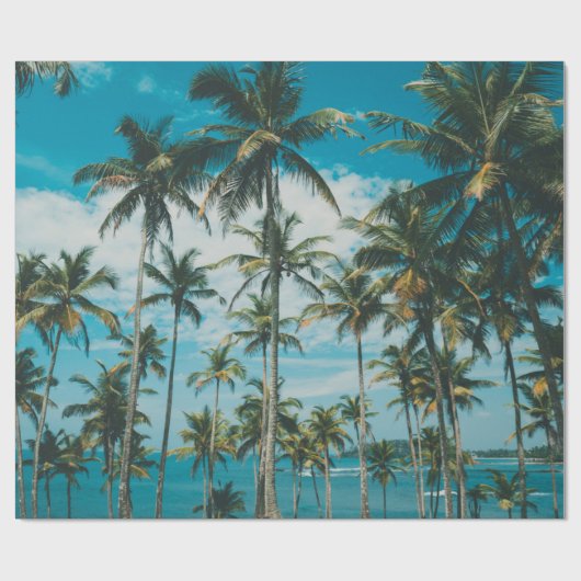 Palmbomen boven de oceaan,  getoon en retr cadeaupapier (Vlak)