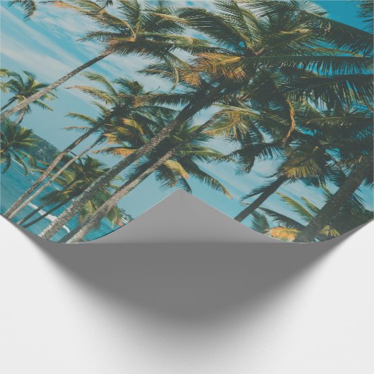 Palmbomen boven de oceaan,  getoon en retr cadeaupapier (Hoek)